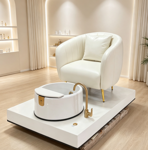 Fauteuil de pédicure rembourré blanc pour spa, salon de manucure, avec bain de pieds sans tuyauterie, massage par vibration et LED 7 couleurs - Product Image 4