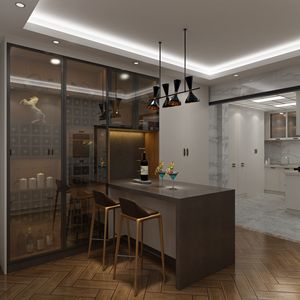 Ensemble de salle à manger moderne de luxe léger avec armoire à vin intégrée et écran LED, maison haut de gamme - Product Image 1