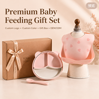 Assiette à ventouse en silicone rose pour tout-petits, plat de repas pour bébé avec section amovible et cuillère