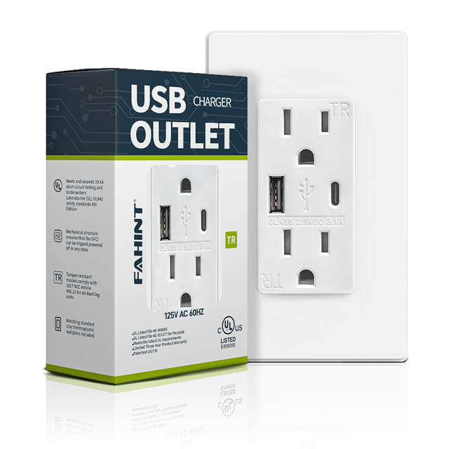 FTR15C 15A American High Speed USB Charge 3.1/3.6/4.2/5.0A Power Receptacle Type C + Type a Usb Wall Charger Outlet with USB