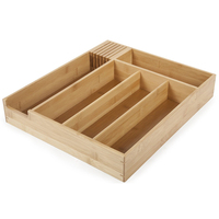 Organisateur de tiroir de cuisine en bambou à 5 compartiments pour couverts et ustensiles, plateau de rangement pour argenterie - Vente en gros