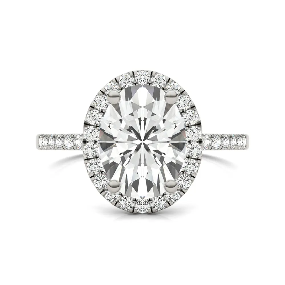 Cincin pertunangan Moissanite potongan Oval 3ct cincin Halo berlian emas putih 14K cincin perak pengantin kustom pernikahan untuk wanita