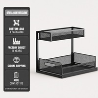 Organisateur de cuisine coulissant pliable en acier au carbone à 2 niveaux avec logo personnalisé OEM pour sous évier