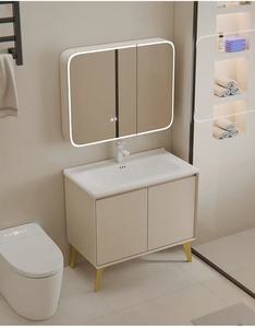 Moderno Lavabo de Cerámica Integrado de 70 cm con Espejo <span class=keywords><strong>y</strong></span> Gabinete con Iluminación LED, Fácil Instalación para Apartamento - Product Image 2