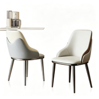 Chaise de salle à manger moderne en cuir à deux tons motif griffe de chat, chaise d'appoint à dossier ondulé incurvé, chaise d'appoint à pieds en métal noir pour salle à manger, cuisine, maison