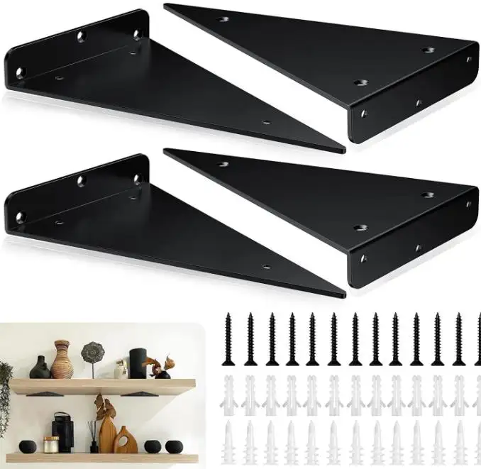 Soportes triangulares ocultos decorativos para estantes, color negro, 10 pulgadas