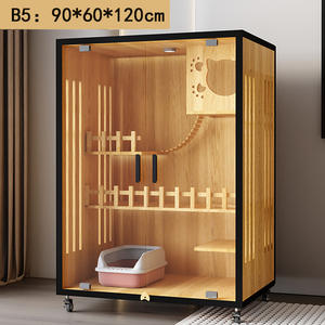 منزل حيوان أليف من الخشب الصلب الكبير الفاخر ، خزانة القط الحديثة مع زر العرض البانورامي للإغلاق ، أثاث القط متعدد الوظائف - Product Image 2