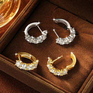 Pendientes <span class=keywords><strong>de</strong></span> Aro con Cierre <span class=keywords><strong>de</strong></span> Broche, Personalizados, al por Mayor, <span class=keywords><strong>de</strong></span> <span class=keywords><strong>Oro</strong></span> Laminado <span class=keywords><strong>de</strong></span> 14K, 4mm, 0.3ct, Color D, VVS1, con Moissanita, para Mujer - Product Image 2
