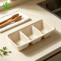 SUMKOKA 600ml Plateau alimentaire en bagasse sans PFAS, écologique, à 3 compartiments, jetable, en pulpe de canne à sucre, biodégradable, pour service alimentaire
