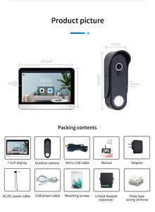 Sonnette vidéo intelligente Wi-Fi 7 pouces Tuya 1080P sans fil sur batterie, système d'<span class=keywords><strong>interphone</strong></span> de sécurité domestique IP65 avec détection de mouvement PIR et stockage max. 128 Go - Product Image 2