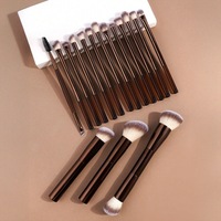 Ensemble de 20 pinceaux de maquillage en aluminium couleur café, poils doux qui n'irritent pas la peau, houppette complète, coffret cadeau élégant