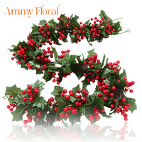 AM-FDAB04 Ammy 100/175cm Yapay Noel Yaprakları Kırmızı Meyvelerli Asma Çelenk Ev Dekorasyonu Noel Dekoratif Asma Çelenk