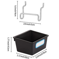 Bacs de rangement pour panneaux perforés avec crochets métalliques, bacs de rangement noirs pour panneaux perforés, conteneurs pour accessoires d'organisation de panneaux perforés