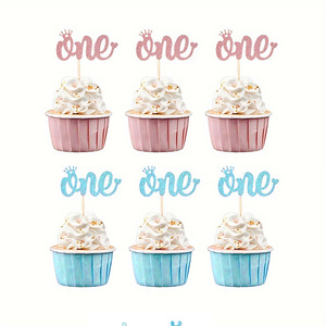 Glittery Gold Confetti Paper One-Year-Old Baby <b>Birthday</b> & Children's Day Cake <b>Topper</b> Cupcake Picks and Cake Decoration Cards - Product Image 1
