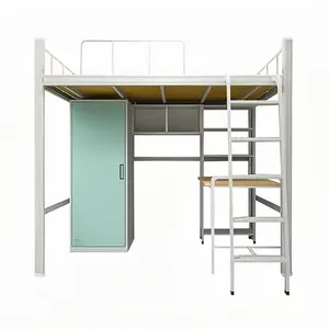 Yurt daireleri çift katlı yatak Metal çatı ranza çalışma masası sandalye ile