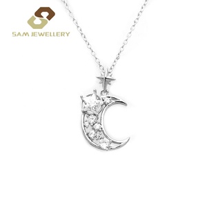 Produttore di gioielli cina Starburst <span class=keywords><strong>Polaris</strong></span> North CZ stella e mezza luna argento 925 collana donna - Product Image 3