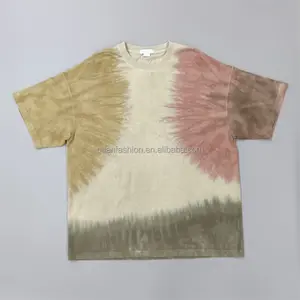 Kaus tie dye E untuk pria, pakaian jalanan leher o 100% katun