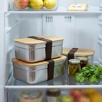 Boîte à lunch carrée personnalisable en autres matériaux avec couvercle en bois, capacité de 500 ml, anti-fuite, écologique, type bento