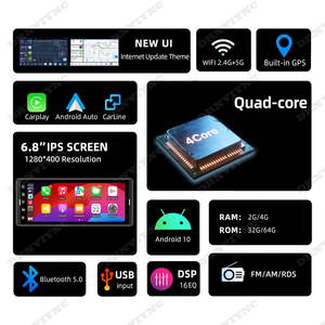 Phổ <span class=keywords><strong>Android</strong></span> đài phát thanh xe 6.8 inch 1din Màn hình Carplay GPS navigation <span class=keywords><strong>Wifi</strong></span> RDS xe Hệ thống đa phương tiện Stereo âm thanh video máy nghe nhạc - Product Image 2