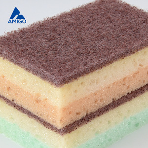 Éponge de cuisine rectangulaire Amigo double couche orange et verte pour nettoyer les ustensiles de cuisine - Product Image 2