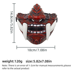 Máscara roja Hannya de plástico estilo japonés, máscara Noh para fiesta de Halloween, accesorios de cosplay, 28x15cm - Product Image 2