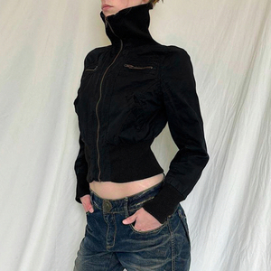 Chaqueta Bomber Minimalista para Mujer, Estilo Punk Urbano, Cuello Alto, Ajustada a la Cintura, con Cremallera, Cadenas, Ecológica, para Invierno - Product Image 3