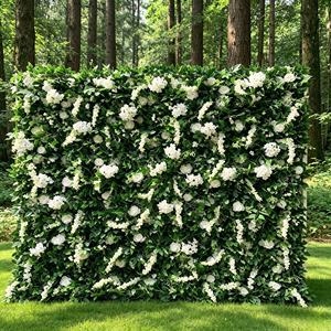 Mur de fleurs vertes en gros, toile de fond florale artificielle 3D avec fausses roses et hortensias, pour décoration de mariage et de fête - Product Image 6