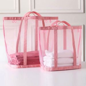 Extra Large Foldable Mesh <b>Laundry</b> Basket with Handle <b>Travel</b> and <b>Laundry</b> Room Space Saving Storage Organizer - Product Image 6