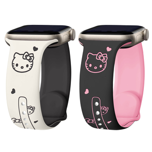 สายนาฬิกาซิลิโคนลายการ์ตูน KT Cat พร้อมโบว์  แบบนูนลาย  สายรัดข้อมือยาง สำหรับ Apple ultra 49 46 45 42 40 มม. Series น่ารัก - Product Image 1