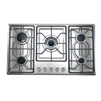 Fabricant populaire Chine Plaque de cuisson à gaz à 5 brûleurs intégrée Surface en acier inoxydable avec 5 brûleurs Wok pour usage domestique