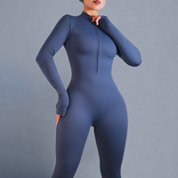 Combinaisons de sport à manches longues avec fermeture éclair pour femmes, combinaison extensible douce, vêtements de yoga, de fitness et de gym, vêtements de sport confortables