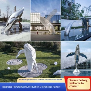 Sculpture de baleine moderne personnalisée en acier inoxydable Hebei, ajourée et lumineuse, grande pièce décorative pour extérieur - Product Image 2
