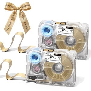 Phomemo A30 P15 Satin <strong>Ribbon</strong> Tape 12mm X 5m Black Print Champagne Gold <strong>Ribbon</strong> for Gift Wrapping Wedding Decoration DIY Crafts - Product Image 1