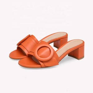 Women's Circle Buckles Sandals Open Square Toe on Shoes Low Chunky <b>Heels</b> Comfortable Slides Dress Mules - Product Image 2