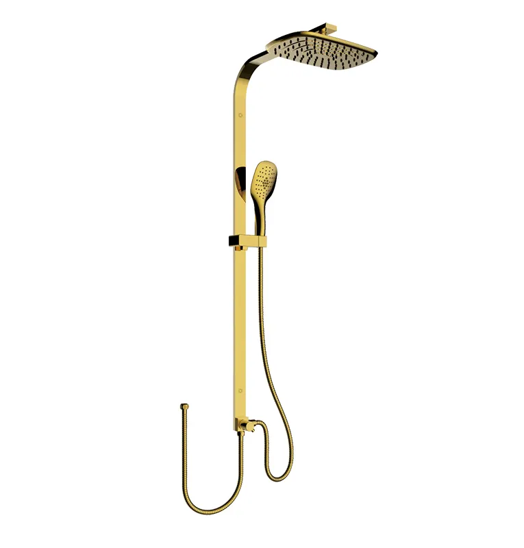 1TGG colonne de douche en or au design moderne avec pommeau de douche à effet pluie mitigeur en or brossé pour salle de bain