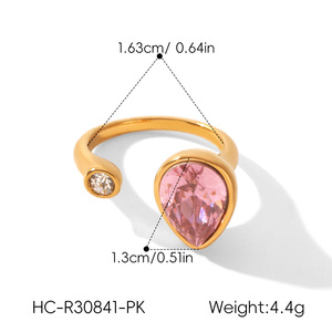 แหวนเปิดประดับเพชรทรงหยดน้ำสีแฟชั่น ชุบทอง 18K ทำจากสแตนเลสสตีล ปรับขนาดได้ เหมาะสำหรับผู้หญิง เป็นเครื่องประดับมือสุดหรู - Product Image 6