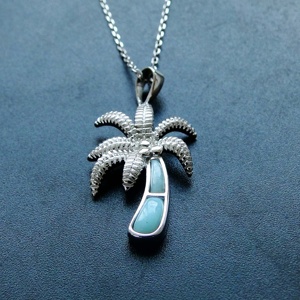 2019 Newest 925 Silver Pendant Palm Tree Natural <strong>Larimar</strong> <strong>Jewelry</strong> - Product Image 1