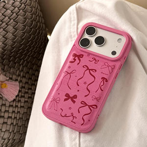 Funda para iPhone 17 Pro Max, estilo coreano, con lazo rojo rosa, de cuero, con ventana grande, cobertura total, anticaídas. - Product Image 5