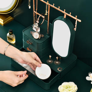 Organisateur de bijoux élégant avec miroir et tiroirs, boîte de rangement cosmétique multifonctionnelle pour maquillage et accessoires de bureau - Product Image 2