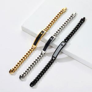 Custom 316l Stainless Steel <b>Men</b> Bracelet Engrave 14k 18k Gold Plated Fashion Chain Link Bracelets <b>for</b> <b>Men</b> - Product Image 2