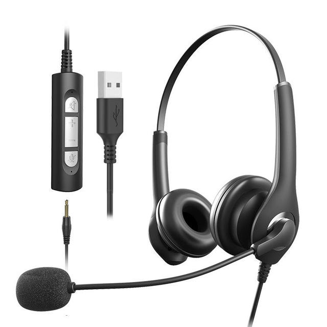 Wired Business Headset with Microphone, USB & 3.5mm Jack, Inline Control, Office Call Center Headphone