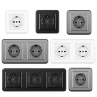 Enchufe de pared cuadrado estándar de la UE, placa de PC de enchufe francés único negro 16A 250V 82*82mm