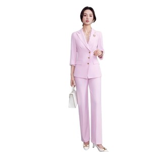 White Women's Suit Set With Lace Collar Slim Fit Business Casual Spring Style Solid Color Polyester No-Wrinkle Treatment - Product Image 5