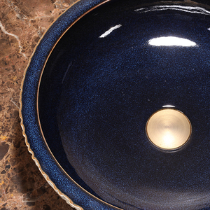 Chậu rửa mặt sứ nhỏ hình tròn, vẽ tranh gốm sứ, họa tiết cá đuối, chim câu, hoa sen, phong cách Trung Hoa, đặt trên mặt bàn - Product Image 5