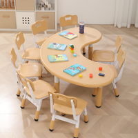 Mesa y Silla de Plástico Resistente para Educación Temprana Infantil, Escritorio de Estudio para Bebés, Escritorio Multifuncional Ajustable Tipo Luna