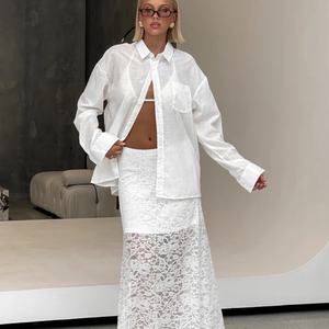 Conjunto de Encaje de Alta Calidad para Mujer, Top Corto con Falda Maxi Blanca, Traje Sexy para Mujer - Product Image 3