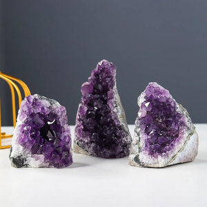Mini Amethyst <b>Cluster</b> Geode Mineral Specimen Handmade Sandblasted Feng Shui Home Decoration - Product Image 3