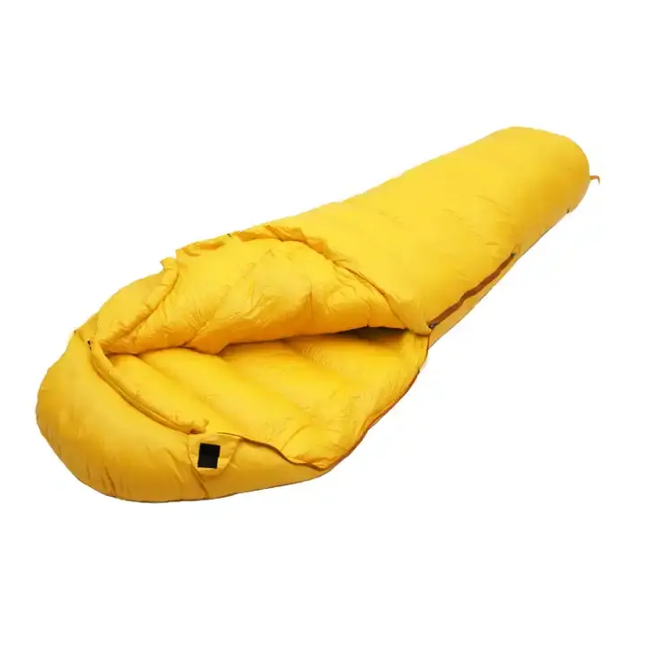 गूज़ डाउन ममी स्लीपिंग बैग पॉली बैग ठंड के मौसम के लिए उच्च गुणवत्ता वाला आउटडोर, विंटर कैम्पिंग, हाइकिंग वाटरप्रूफ 4 सीज़न स्लीपिंग