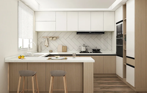 Ensemble de meubles de cuisine modernes de luxe 2025 à conception ouverte, avec réfrigérateur compact et plan de travail en aggloméré, idéal pour les restaurants et le stockage à chaud. - Product Image 4