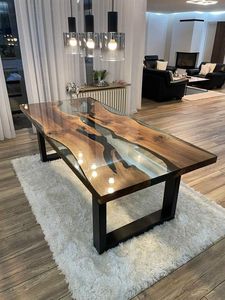 Home Furniture Factory Direct Solid Walnut Wood Modern Clear <strong>Epoxy</strong> Resin Slab Dining <strong>Table</strong> Dining Room Furniture - Product Image 5